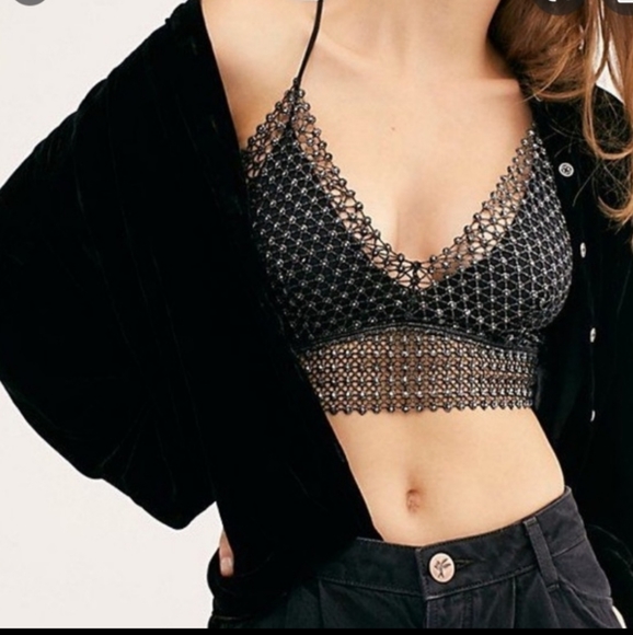 Free People Other - Free People Constellation Mesh Bralette Black Silver XS